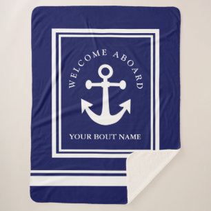 Nautical Navy Blue Anchor  Sherpa Blanket