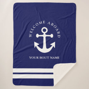 Nautical Navy Blue Anchor Sherpa Blanket