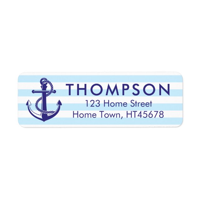 Nautical Navy Blue Anchor Striped Return Address (Front)