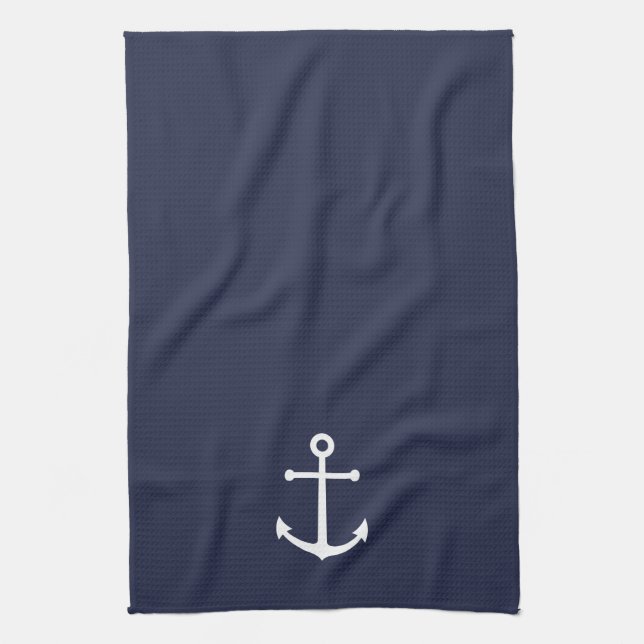Nautical Navy Blue Anchor Tea Towel (Vertical)