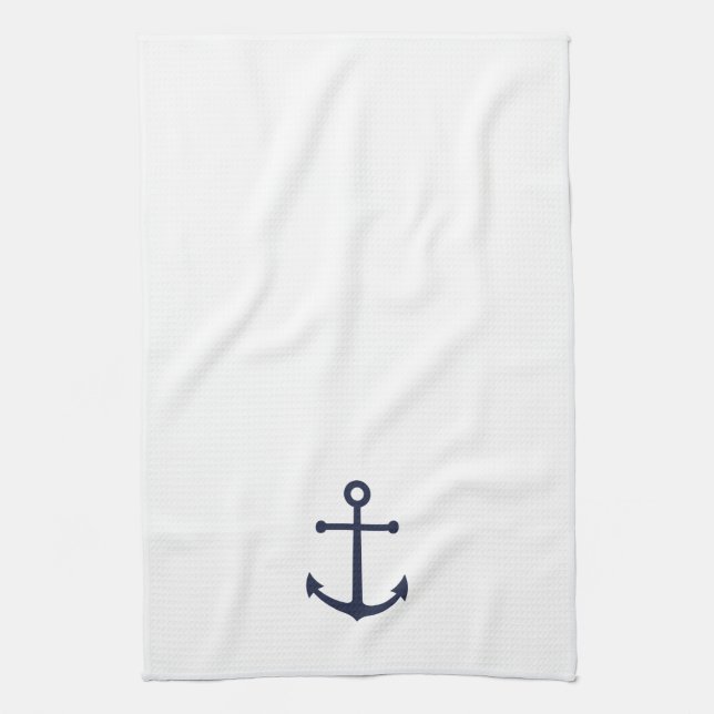 Nautical Navy Blue Anchor Tea Towel (Vertical)