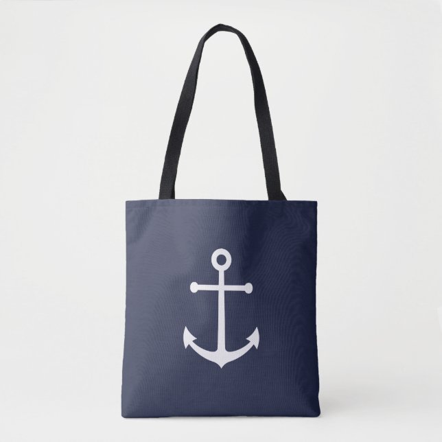 Nautical Navy Blue Anchor Tote Bag (Front)