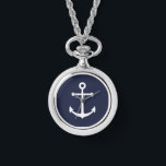 Nautical Navy Blue Anchor Watch<br><div class="desc">Modern Minimalist Nautical Gift featuring white anchor on navy blue background.</div>