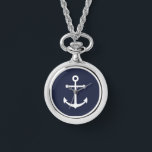 Nautical Navy Blue Anchor Watch<br><div class="desc">Modern Minimalist Nautical Gift featuring white anchor on navy blue background.</div>