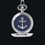 Nautical Navy Blue Anchor Watch<br><div class="desc">Modern Minimalist Nautical Gift featuring white anchor on navy blue background.</div>