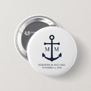 Nautical Navy Blue Anchor Wedding 6 Cm Round Badge