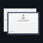 Nautical Navy Blue Anchor Wedding Advice Card<br><div class="desc">Modern Nautical Navy Blue Anchor Wedding Advice and Wishes Card
featuring navy blue anchor with title in navy blue modern sans serif font on white background with navy blue border.

Perfect for wedding,  baby shower,  birthday party,  bridal shower,  bachelorette party and any special occasions.</div>