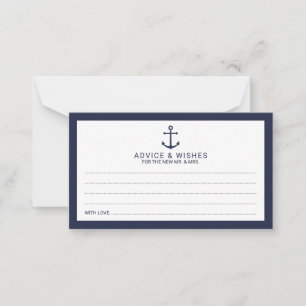 Nautical Navy Blue Anchor Wedding Advice&Wishes Advice Card