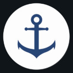 Nautical Navy Blue Anchor Wedding Classic Round Sticker<br><div class="desc">Nautical wedding sticker with a navy blue anchor over a white background.  A simple yet elegant design that is great for a beach wedding in the summer.   These stickers are perfect for sealing your envelopes.</div>