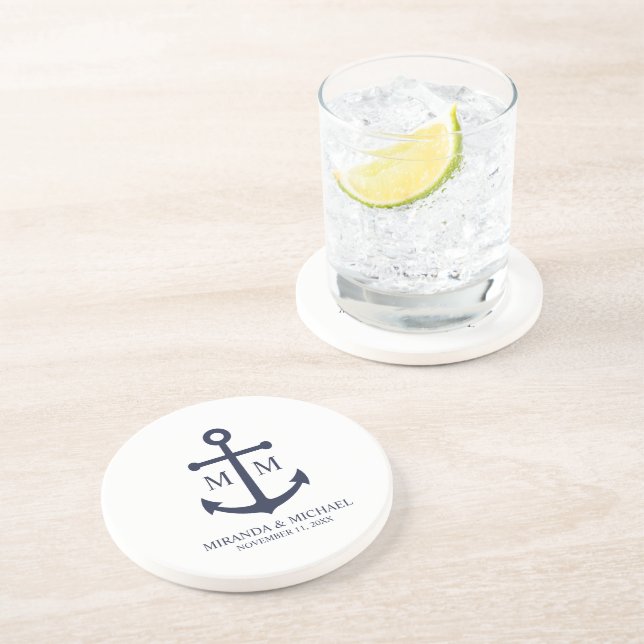 Nautical Navy Blue Anchor Wedding Coaster (Side)