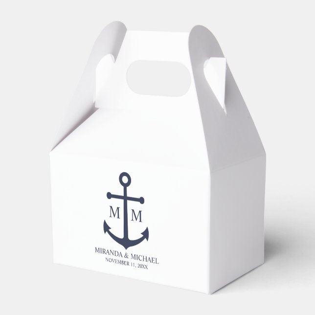 Nautical Navy Blue Anchor Wedding Favour Box (Front Side)