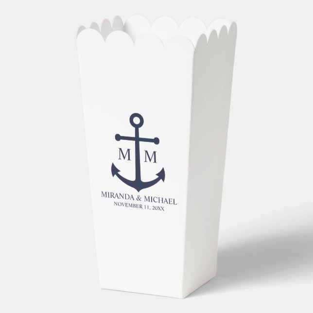 Nautical Navy Blue Anchor Wedding Favour Box (Front)