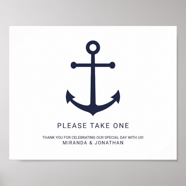 Nautical Navy Blue Anchor Wedding Favours Sign (Front)
