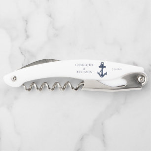 Nautical Navy Blue Anchor Wedding Groomsman Custom Corkscrew