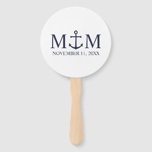 Nautical Navy Blue Anchor Wedding Hand Fan