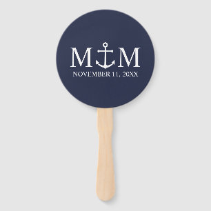 Nautical Navy Blue Anchor Wedding Hand Fan