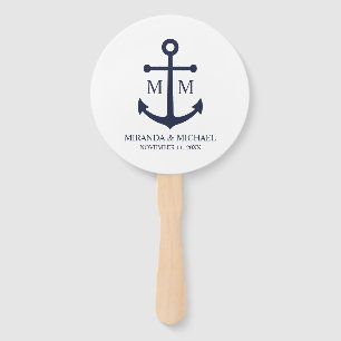 Nautical Navy Blue Anchor Wedding Hand Fan