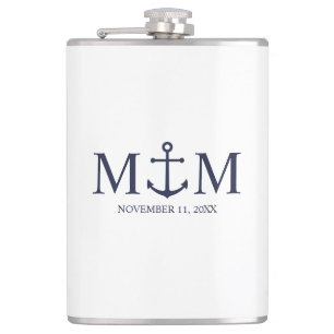 Nautical Navy Blue Anchor Wedding Hip Flask