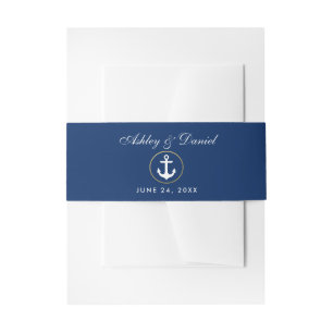 Nautical Navy Blue Anchor Wedding Invitation Belly Band