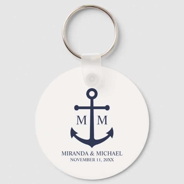 Nautical Navy Blue Anchor Wedding Key Ring (Front)