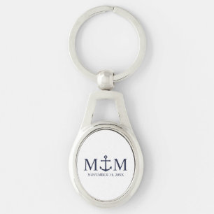 Nautical Navy Blue Anchor Wedding Key Ring