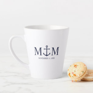 Nautical Navy Blue Anchor Wedding Latte Mug