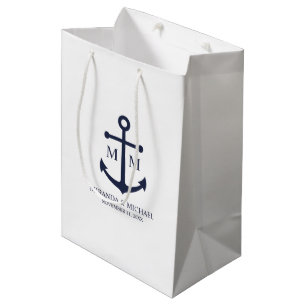 Nautical Navy Blue Anchor Wedding Medium Gift Bag