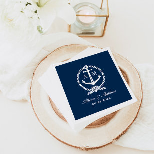 Nautical Navy Blue Anchor Wedding Monogram Napkin