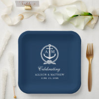 Nautical Navy Blue Anchor Wedding Monogram