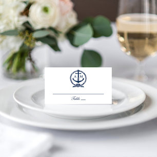 Nautical Navy Blue Anchor Wedding Monogram Place Card