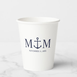 Nautical Navy Blue Anchor Wedding Paper Cups