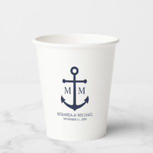 Nautical Navy Blue Anchor Wedding Paper Cups