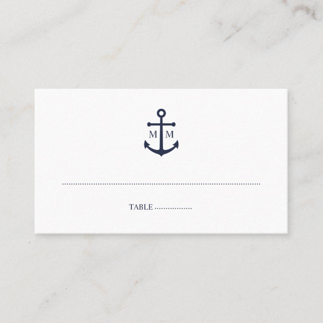Nautical Navy Blue Anchor Wedding Place Card (Front)