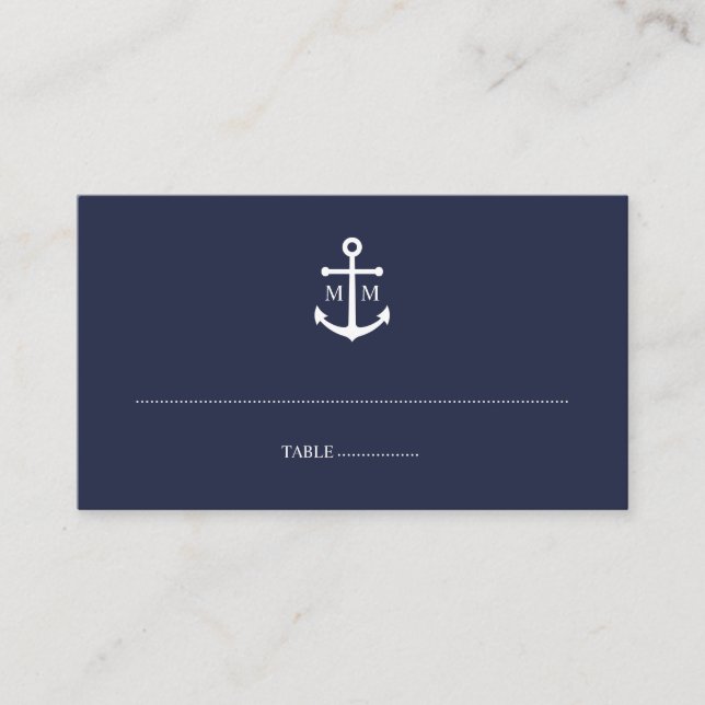 Nautical Navy Blue Anchor Wedding Place Card (Front)