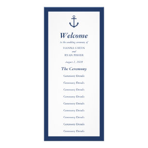 Nautical Navy Blue Anchor Wedding Program Rack Card