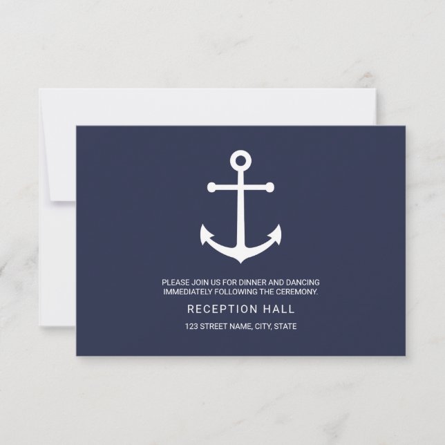 Nautical Navy Blue Anchor Wedding Reception Invitation (Front)