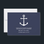 Nautical Navy Blue Anchor Wedding Reception Invitation<br><div class="desc">Add a personal touch to your wedding with the modern nautical navy blue anchor wedding invitation suite : wedding reception card. This reception card features an illustration of white anchor with details in white modern sans serif font style on navy blue background. Perfect for nautical themed wedding, beach themed wedding...</div>