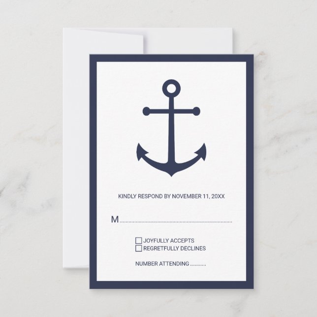 Nautical Navy Blue Anchor Wedding RSVP (Front)