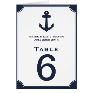Nautical Navy Blue Anchor Wedding Table Number