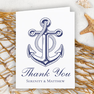 Nautical Navy Blue Anchor Wedding Thank You Card