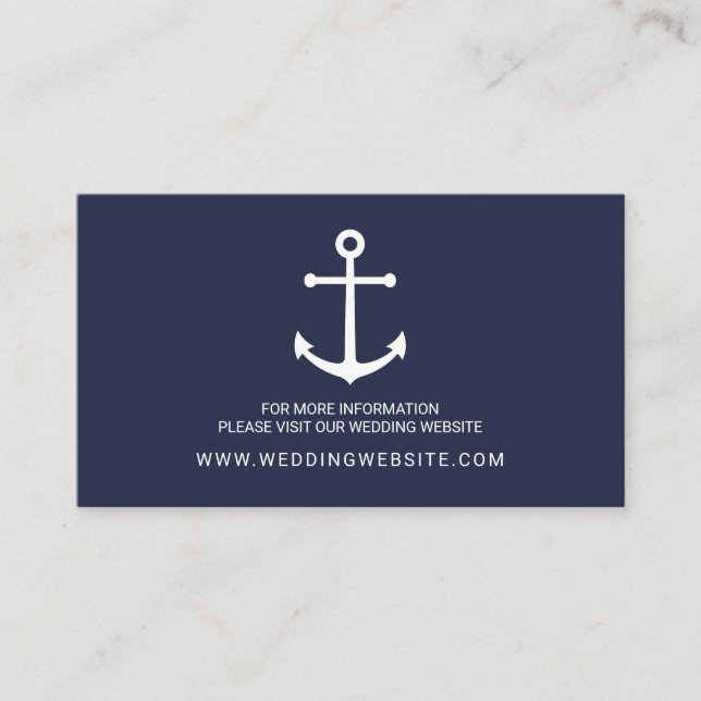 Nautical Navy Blue Anchor Wedding Website Card (Front)