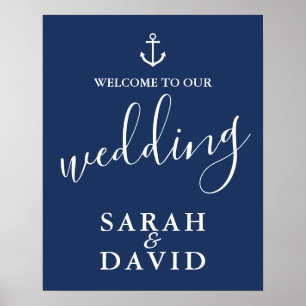 Nautical Navy Blue Anchor Wedding Welcome Sign