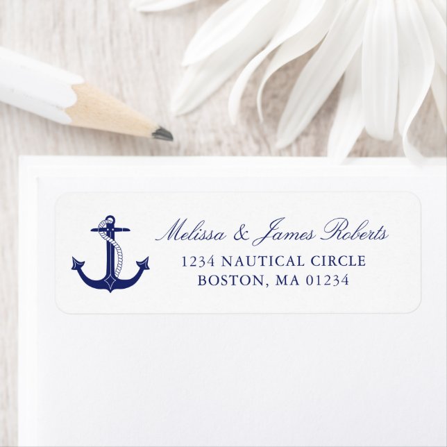 Nautical Navy Blue Anchor White Return Address (Insitu)