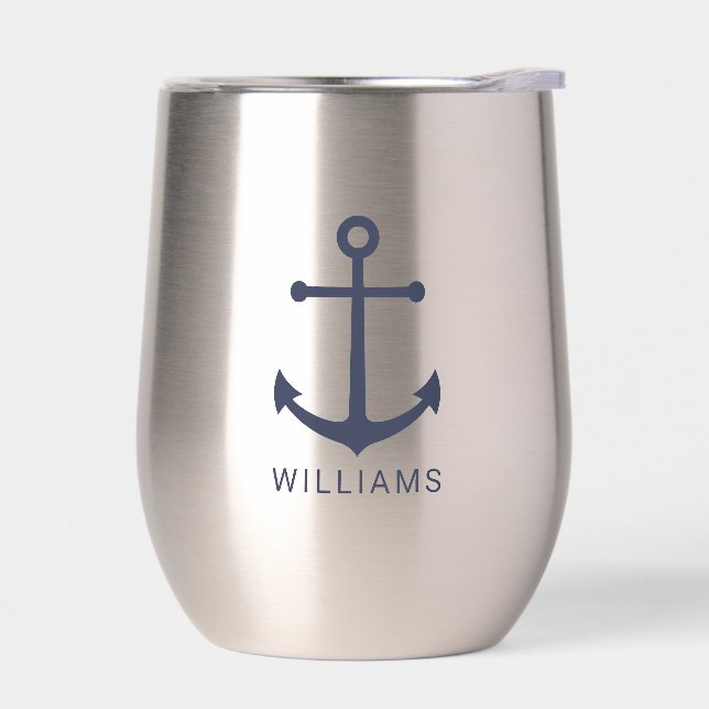 Nautical Navy Blue Anchor with Custom Name (Left)