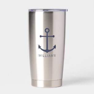 Nautical Navy Blue Anchor with Custom Name Insulated Tumbler