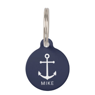 Nautical Navy Blue Anchor with Custom Name Pet ID  Tag