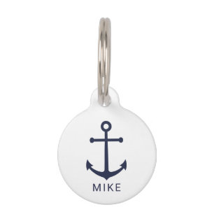 Nautical Navy Blue Anchor with Custom Name Pet Tag