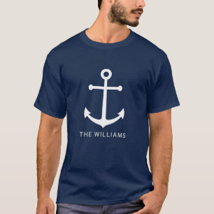 Nautical Navy Blue Anchor with Custom Name T-Shirt