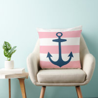 Nautical Navy Blue Anchor with Pink Stripes