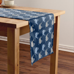 Nautical Navy Blue and Grey Whales Pattern Short Table Runner
